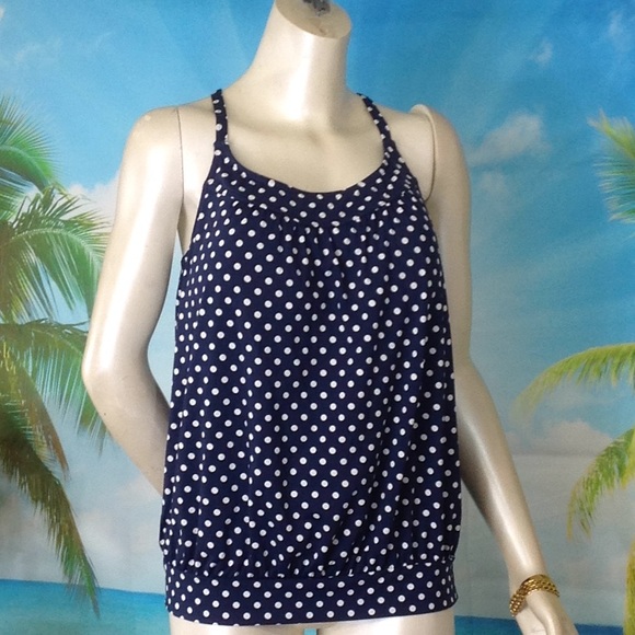 Lands' End Navy Blouson Tummy Hiddind Tankini Top - Picture 1 of 10
